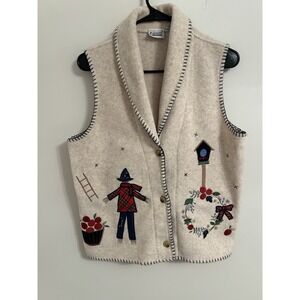 VTG Capacity Sweater Vest Sz Petite Medium Fall Scarecrow Apples Cottage  Autumn